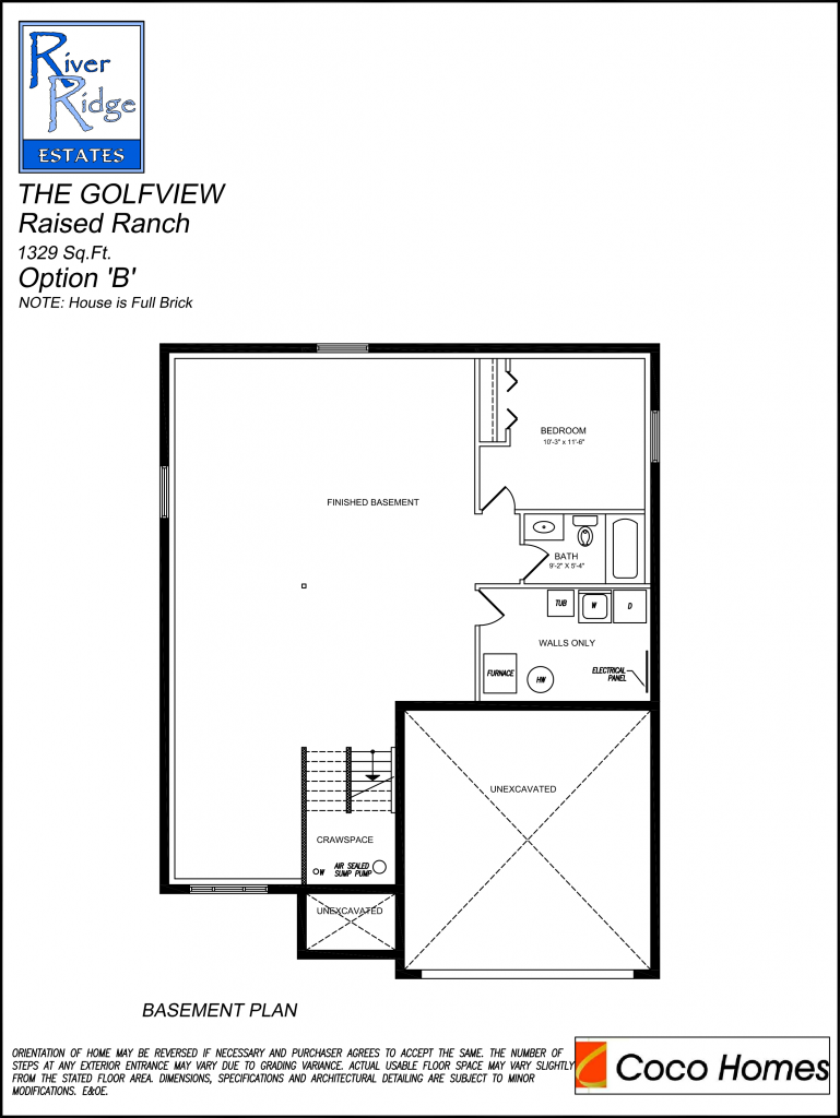 Golfview Basement Floor Plan Option B